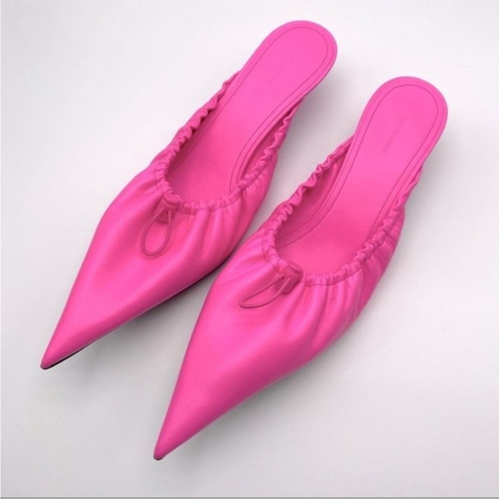 Balenciaga Neon Pink Nappa Leather Knife Scrunch Mules